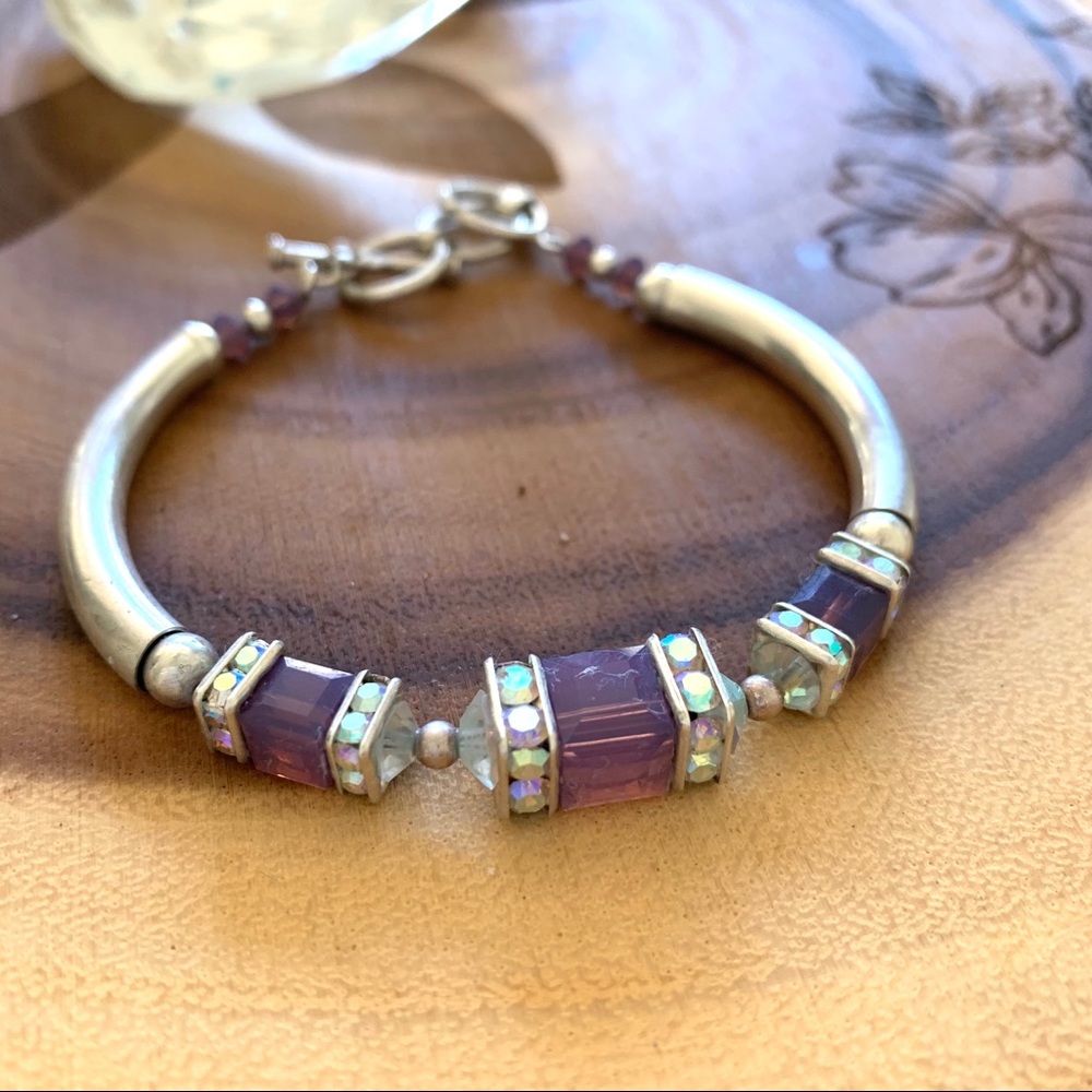 Silver tone and Glass Bead Bracelet